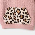 Pink Textured Long-sleeve Splicing Leopard Hoodie for Mom and Me Pink