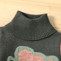 Bear and Letter Print High Collar Color Block Long-sleeve Green or Brown or Coral or Blue Toddler Sweater Top Dark Green