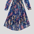 Family Matching All Over Floral Print Dark Blue Long-sleeve Dresses and Raglan-sleeve T-shirts Sets Dark Blue