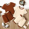 2pcs Baby Boy/Girl Solid Ribbed Short-sleeve Tee and Shorts Set Apricot