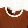 2pcs Baby Boy/Girl Solid Ribbed Short-sleeve Tee and Shorts Set Brown image 3