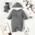 Baby Boy Thickened Fleece Lined Dark Grey Long-sleeve Hooded Jumpsuit Dark Grey
