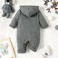 Baby Boy Thickened Fleece Lined Dark Grey Long-sleeve Hooded Jumpsuit Dark Grey