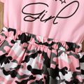 Toddler Girl Letter Camouflage Print Sleeveless Splice Dress Pink