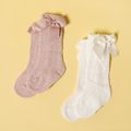 Baby / Toddler Ribbed Bow Decor Pure Color Mesh Tube Socks White