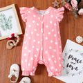 Baby Girl All Over Dots/Butterfly Print Flutter-sleeve Snap Romper Pink