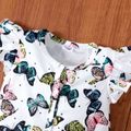 Baby Girl All Over Dots/Butterfly Print Flutter-sleeve Snap Romper Color block image 4