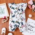 Baby Girl All Over Dots/Butterfly Print Flutter-sleeve Snap Romper Color block image 1