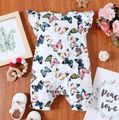Baby Girl All Over Dots/Butterfly Print Flutter-sleeve Snap Romper Color block image 3