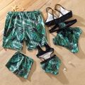 Family Matching All Over Palm Leaf Print Swim Trunks Shorts and Hollow Out One-Piece Swimsuit Black