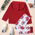 2-piece Kid Girl Letter Print Red Hoodie Sweatshirt and Floral Print Elasticized Pants Set Red