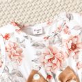 2-piece Toddler Girl Floral Print Bowknot Design Ruffled High Low Sleeveless Tee and Polka dots Pants Set White image 3