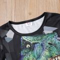 2-piece Kid Boy Animal Dinosaur Print Tee and Letter Print Elasticized Shorts Set Black