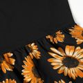 Black Ribbed Sleeveless One Shoulder Splicing Sunflowers Floral Print Romper Shorts for Mom and Me Black