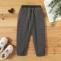 Toddler Girl Cat Embroidered Solid Color Elasticized Pants Dark Grey