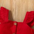 2-قطعة طفلة صغيرة منزعج تصميم زر بروتيل أحمر ومجموعة تنورة ورقية مطبوعة الأزهار أحمر image 3