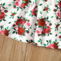 2-piece Toddler Girl Ruffled Button Design Red Camisole and Floral Print Paperbag Skirt Set Red image 5