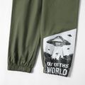 Kid Boy Letter UFO Print Pocket Design Elasticized Cargo Pants Army green image 5