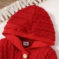 Baby Boy/Girl Solid Cable Knit Textured Button Long-sleeve Hooded Outwear Red