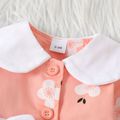 Baby Girl Floral Print Doll Collar Bowknot Button Down Long-sleeve Dress Coral