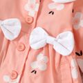 Baby Girl Floral Print Doll Collar Bowknot Button Down Long-sleeve Dress Coral