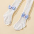 Baby / Toddler Plaid Bow Decor Solid Color Ribbed Pantyhose for Girls White