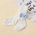 Baby / Toddler Plaid Bow Decor Solid Color Ribbed Pantyhose for Girls White