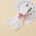 Baby / Toddler Polka Dots Bow Decor Solid Color Ribbed Pantyhose for Girls White