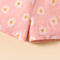 2-piece Toddler Girl 100% Cotton Floral Print Ruffled Camisole and Paperbag Shorts Set pink