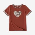 Leopard Love Heart Graphic Brown Short-sleeve T-shirts for Mom and Me Brown