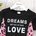 Kid Girl Letter Leopard Print Short-sleeve Dress Dark Pink
