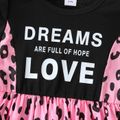 Kid Girl Letter Leopard Print Short-sleeve Dress Dark Pink