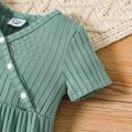Baby Girl All Over Rabbit Print/Solid Ribbed V Neck Short-sleeve Jumpsuit GrayGreen