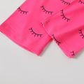 2-piece Kid Girl Letter Lips Print Black Tee and Eyelash Print Pink Pants Set Color block