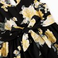 Family Matching Floral Print Black Flutter-sleeve Belted Dresses and Splicing Short-sleeve T-shirts Sets Colorful