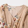 V-neck Allover Floral Print Long-sleeve Matching Dresses Khaki