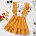 2-piece Kid Girl Floral Print Tee and Ruffled Bowknot Design Suspender Skirt Set Ginger