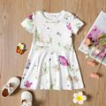 Toddler Girl Rabbit Floral Print Short-sleeve Dress White image 1