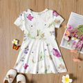 Toddler Girl Rabbit Floral Print Short-sleeve Dress White image 2