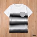 Striped Colorblock Splicing Short-sleeve T-shirts for Dad and Me Black/White