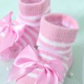 2-pack Newborn Baby Bow Decor Socks and Big Floral Headband Set for Girls Light Pink