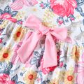 2-piece Kid Girl Bowknot Design Ruffled Hem Floral Print Long-sleeve Top and Elasticized Pink Leggings Set Pink