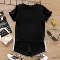 2-piece Toddler Boy Striped Pocket Design Colorblock Tee and Elasticized Shorts Set BlackandWhite