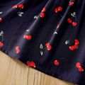 Toddler Girl Cherry Print Bowknot Design Hollow out Strap Dress Deep Blue image 5