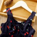 Toddler Girl Cherry Print Bowknot Design Hollow out Strap Dress Deep Blue image 3