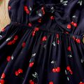 Toddler Girl Cherry Print Bowknot Design Hollow out Strap Dress Deep Blue image 4