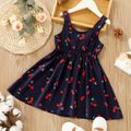 Toddler Girl Cherry Print Bowknot Design Hollow out Strap Dress Deep Blue image 2
