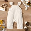 Baby Girl Solid Corduroy Sleeveless Ruffle Button Down Jumpsuit Beige