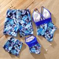 Family Matching Palm Leaves Print Blue One-piece Swimsuit Blue image 4