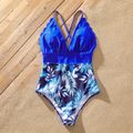 Family Matching Palm Leaves Print Blue One-piece Swimsuit Blue image 5